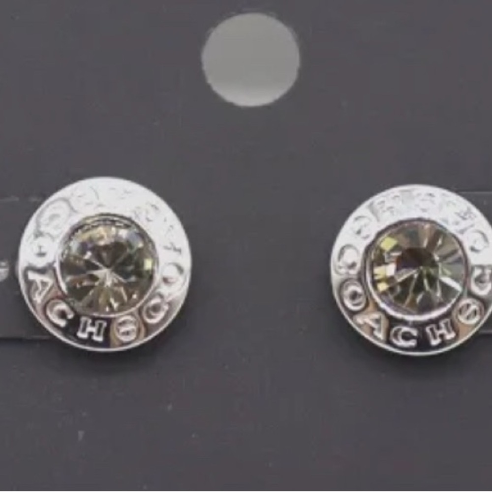 Coach Open Circle Stone Strand Earrings Silver